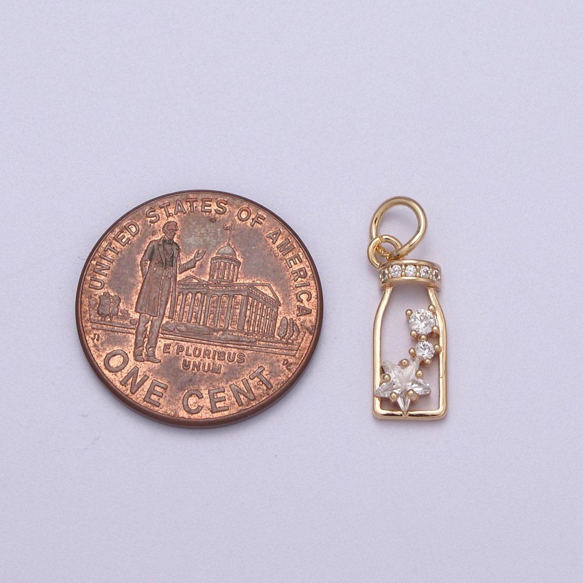 Mini Gold Bottle Charm With Cz Star Celestial Jewelry N-277