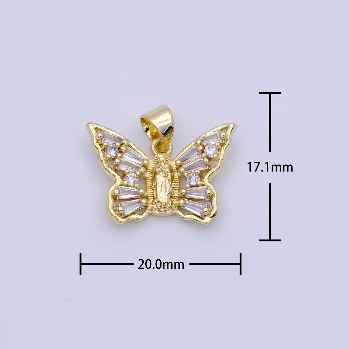 OS Mini Gold butterfly charm, Dainty Mariposa pendant, cute butterfly jewelry Clear Baguette butterfly Charm X-400