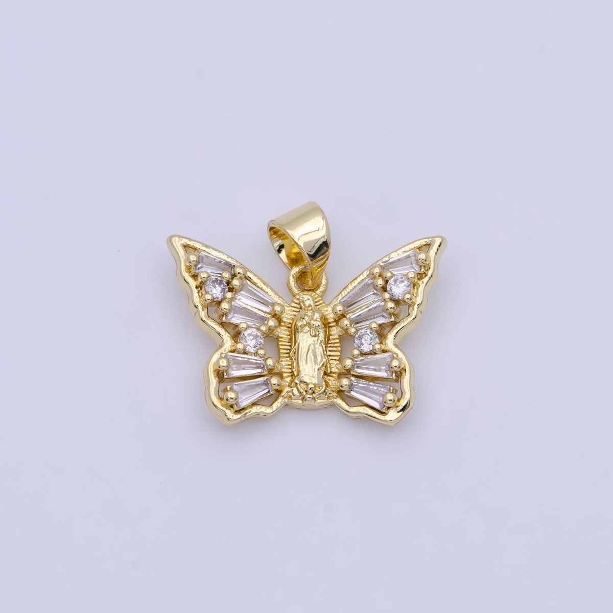 OS Mini Gold butterfly charm, Dainty Mariposa pendant, cute butterfly jewelry Clear Baguette butterfly Charm X-400