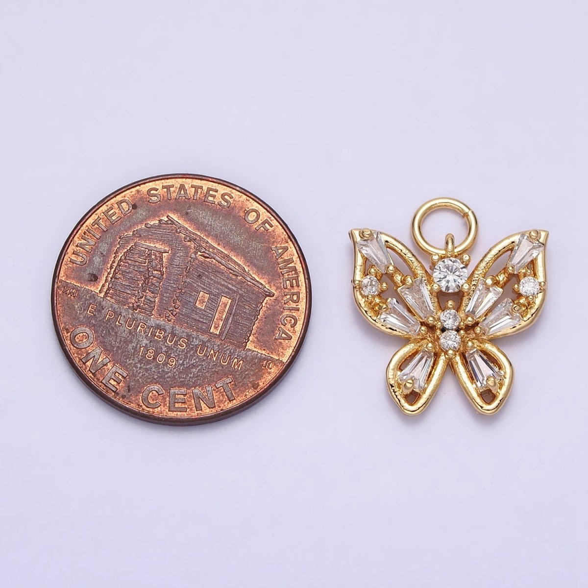 Mini Gold Butterfly Charm with CZ Baguette Stone Mariposa Animal Cubic Zirconia Pendant AC512 AC513