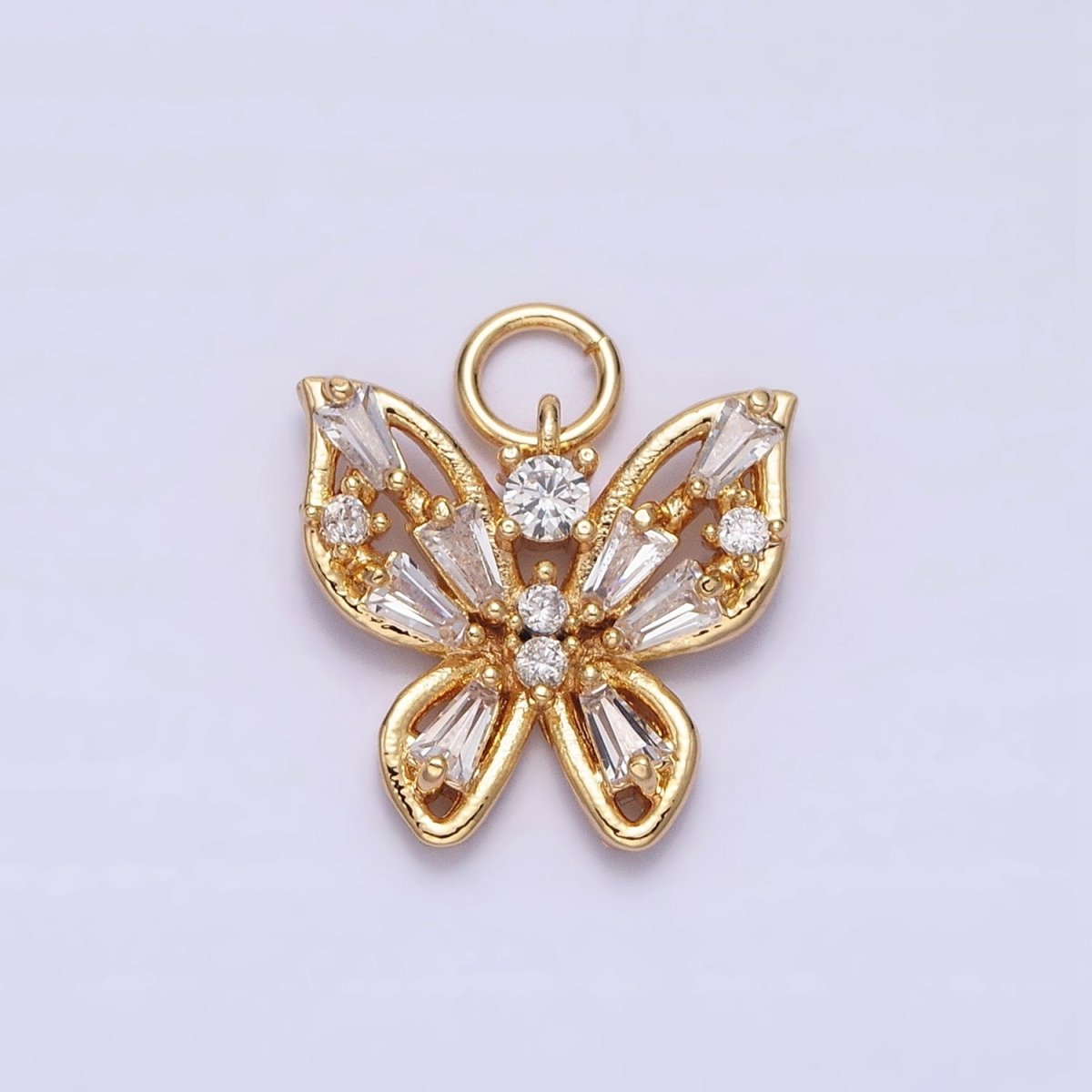 Mini Gold Butterfly Charm with CZ Baguette Stone Mariposa Animal Cubic Zirconia Pendant AC512 AC513