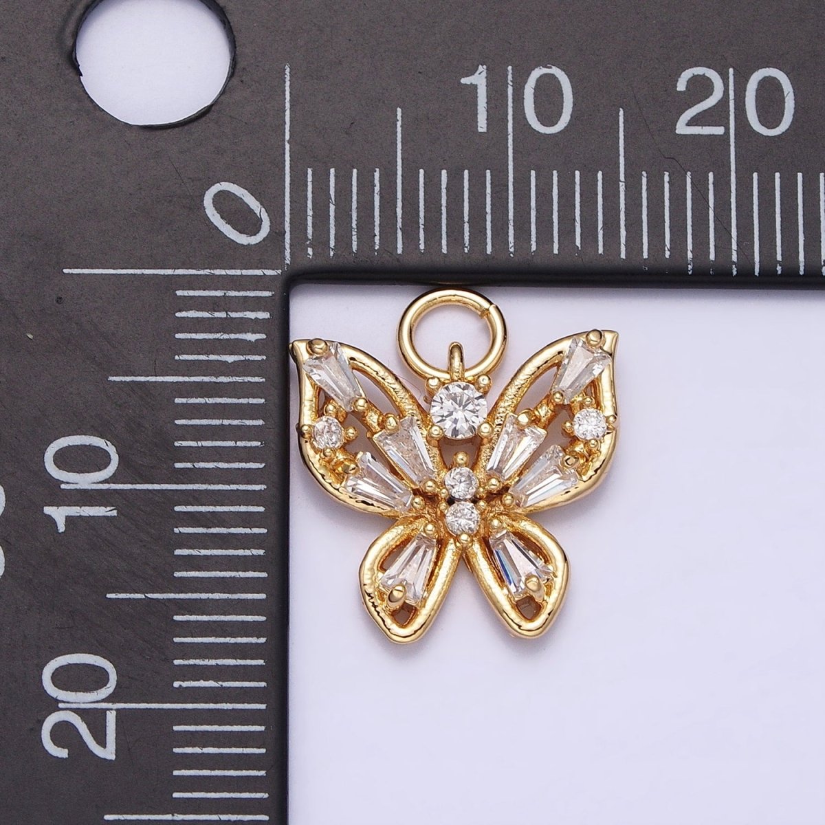 Mini Gold Butterfly Charm with CZ Baguette Stone Mariposa Animal Cubic Zirconia Pendant AC512 AC513