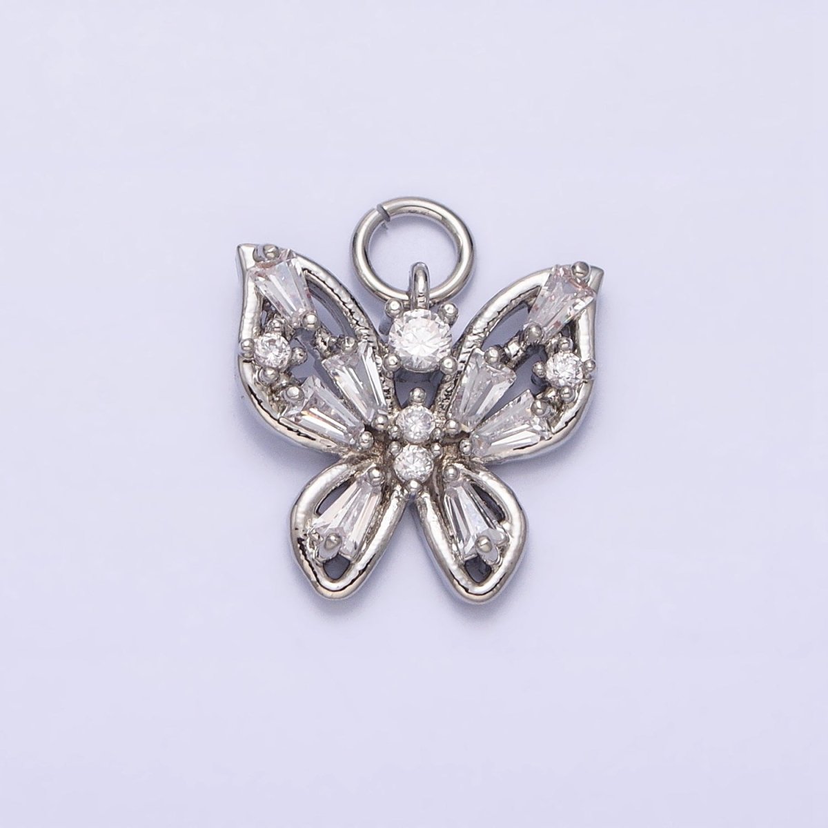 Mini Gold Butterfly Charm with CZ Baguette Stone Mariposa Animal Cubic Zirconia Pendant AC512 AC513