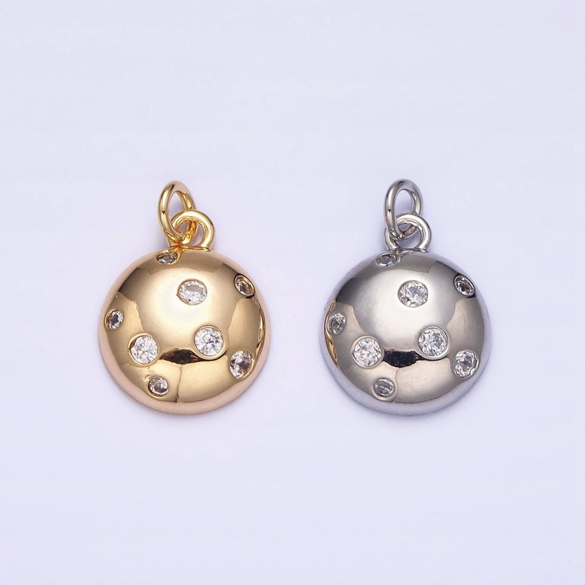 Mini Gold Circle Charm with CZ Stone Dots Bubble Geometric Pendant AC510 AC511