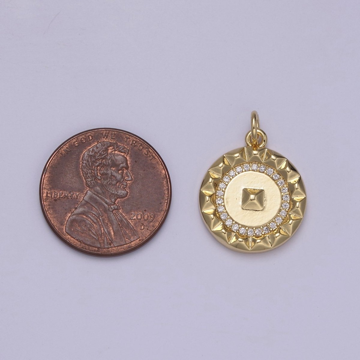 Mini Gold Coin Charm Micro Pave Round Geometric Pendant N-916 - DLUXCA