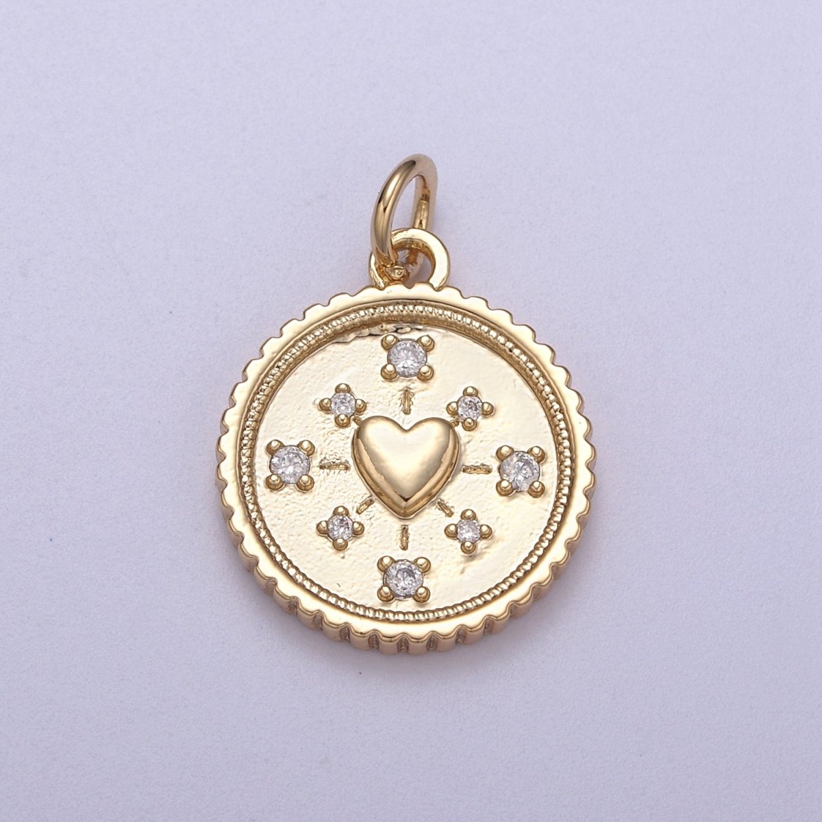 Mini Gold Coin Charm Necklace With Heart Medallion, Add on Love Heart Pendant N-297 - DLUXCA