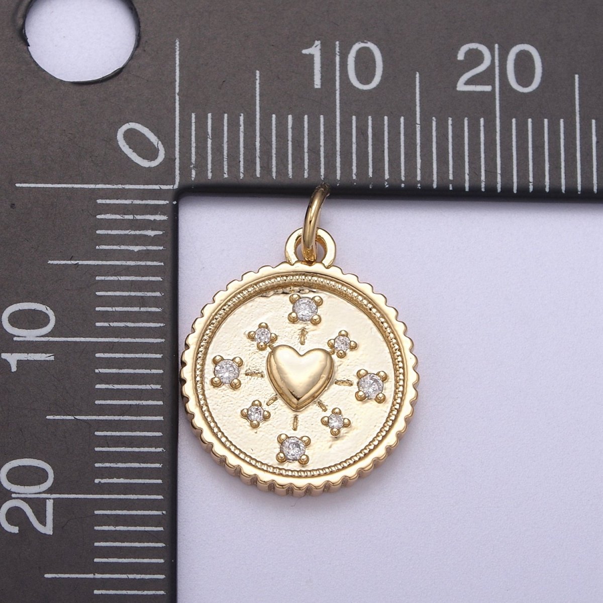Mini Gold Coin Charm Necklace With Heart Medallion, Add on Love Heart Pendant N-297 - DLUXCA