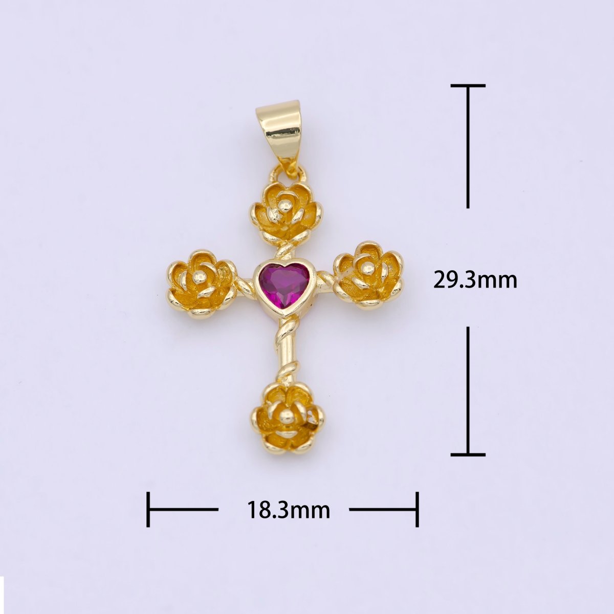 Mini Gold Cross Pendant Silver Rose Cross Charm with Pink Heart Stone N-590 N-591