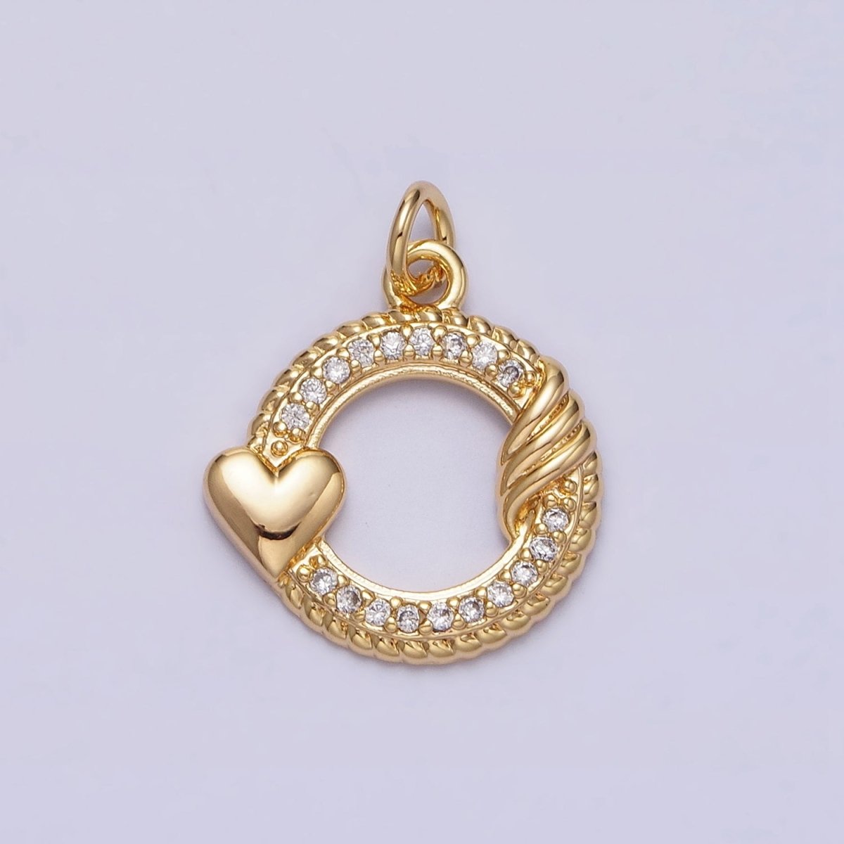 Mini Gold Cubic Circle Charm with Heart Silver Love Add on Charm for Valentine AC492 AC493