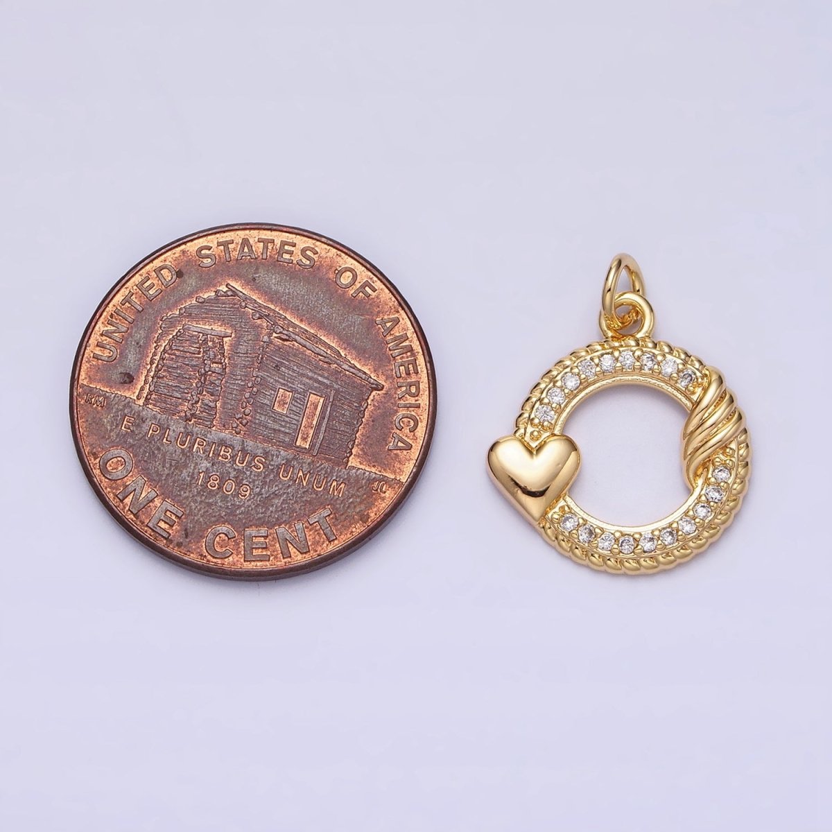 Mini Gold Cubic Circle Charm with Heart Silver Love Add on Charm for Valentine AC492 AC493