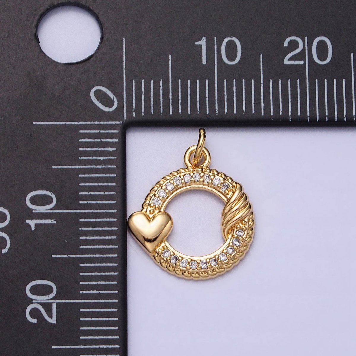 Mini Gold Cubic Circle Charm with Heart Silver Love Add on Charm for Valentine AC492 AC493