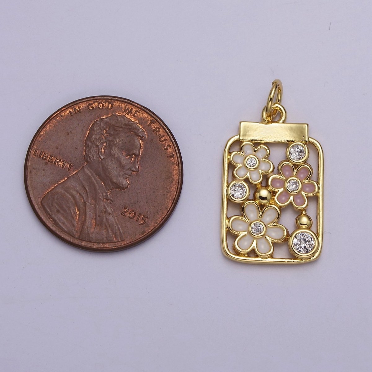 OS Mini Gold Daisy Flower in the Jar Charm for Spring Jewelry Inspired E-648