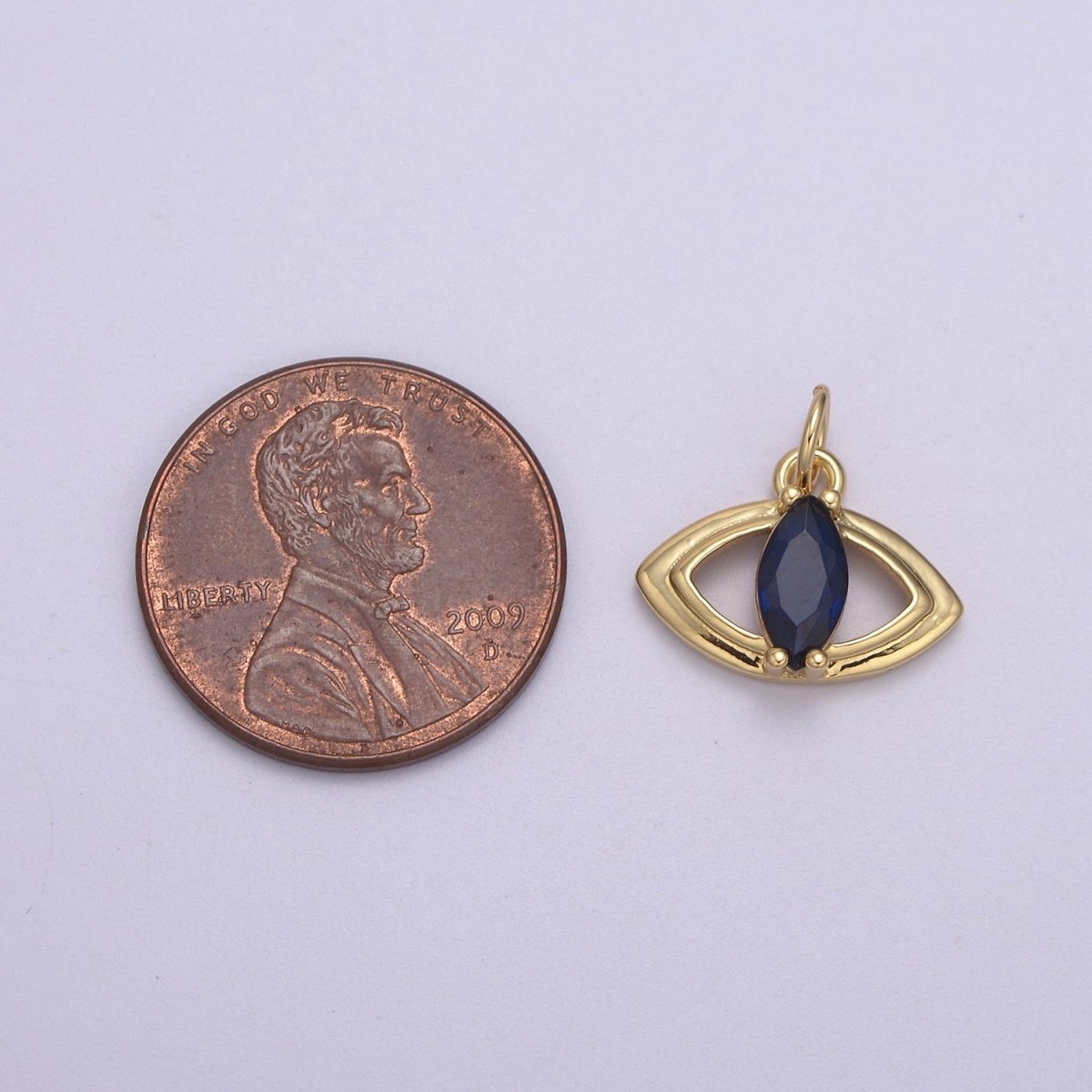 Mini Gold Evil Eye Charm With Blue CZ Stone N-868 - DLUXCA