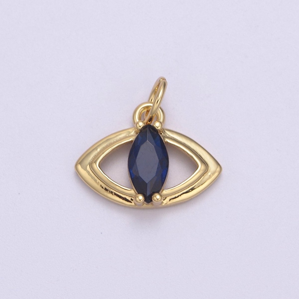 Mini Gold Evil Eye Charm With Blue CZ Stone N-868 - DLUXCA