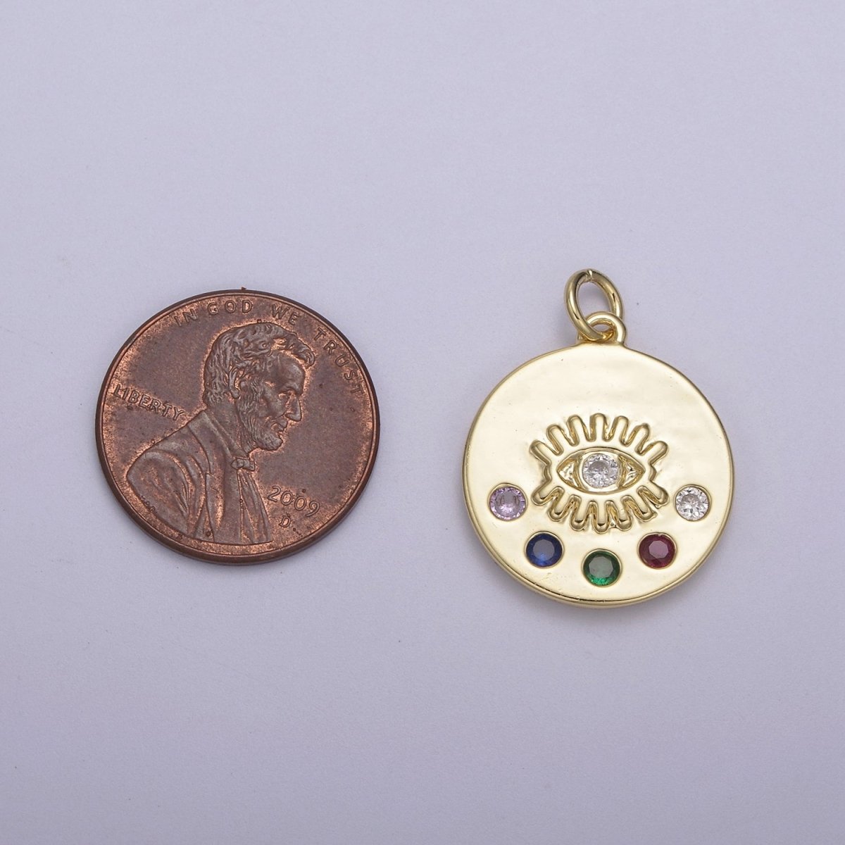 Mini Gold Evil Eye Medallion Charm for Add on Charm Bracelet Necklace N-929 - DLUXCA