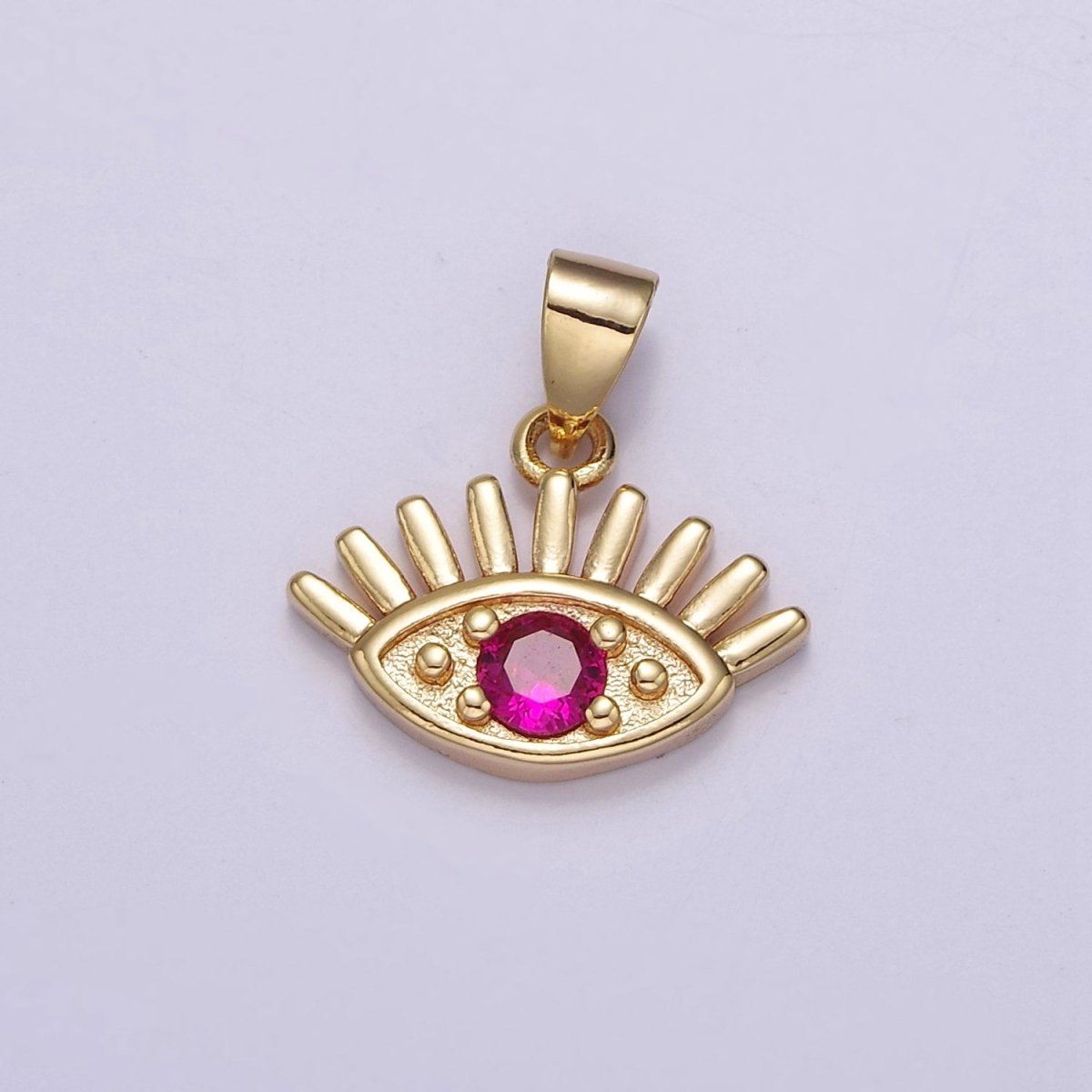 Mini Gold Evil Eye Pendant Fuschia Pink CZ Stone Eye Charm J-403 - DLUXCA