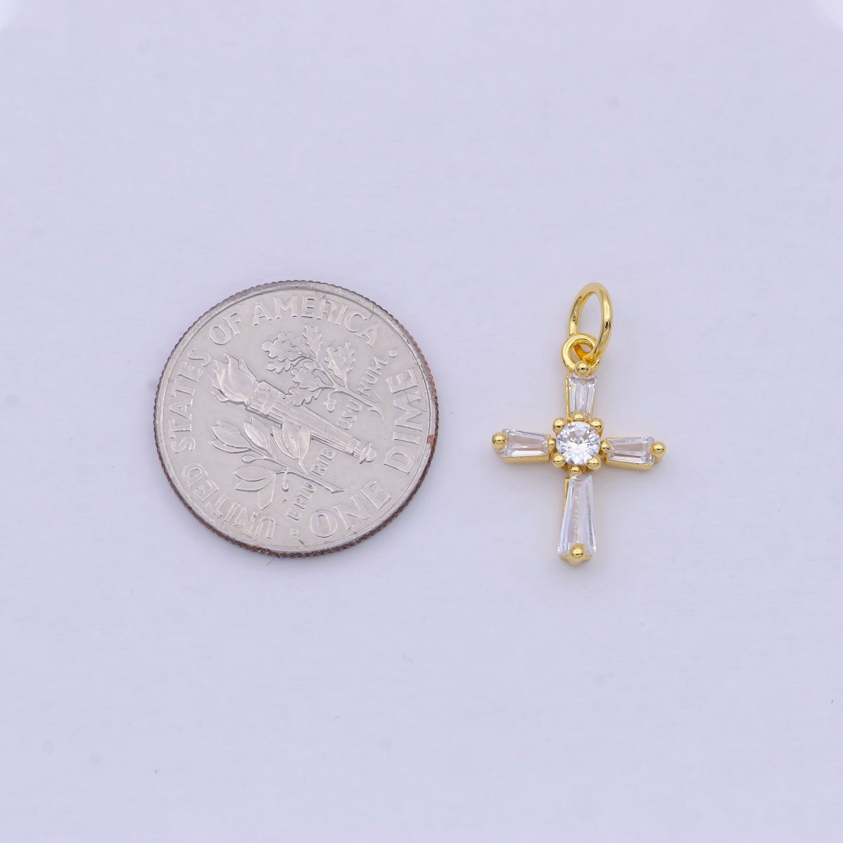 Mini Gold Filled Cross Charm Baguette CZ Cross charm for Bracelet Earring Necklace W-188 - DLUXCA