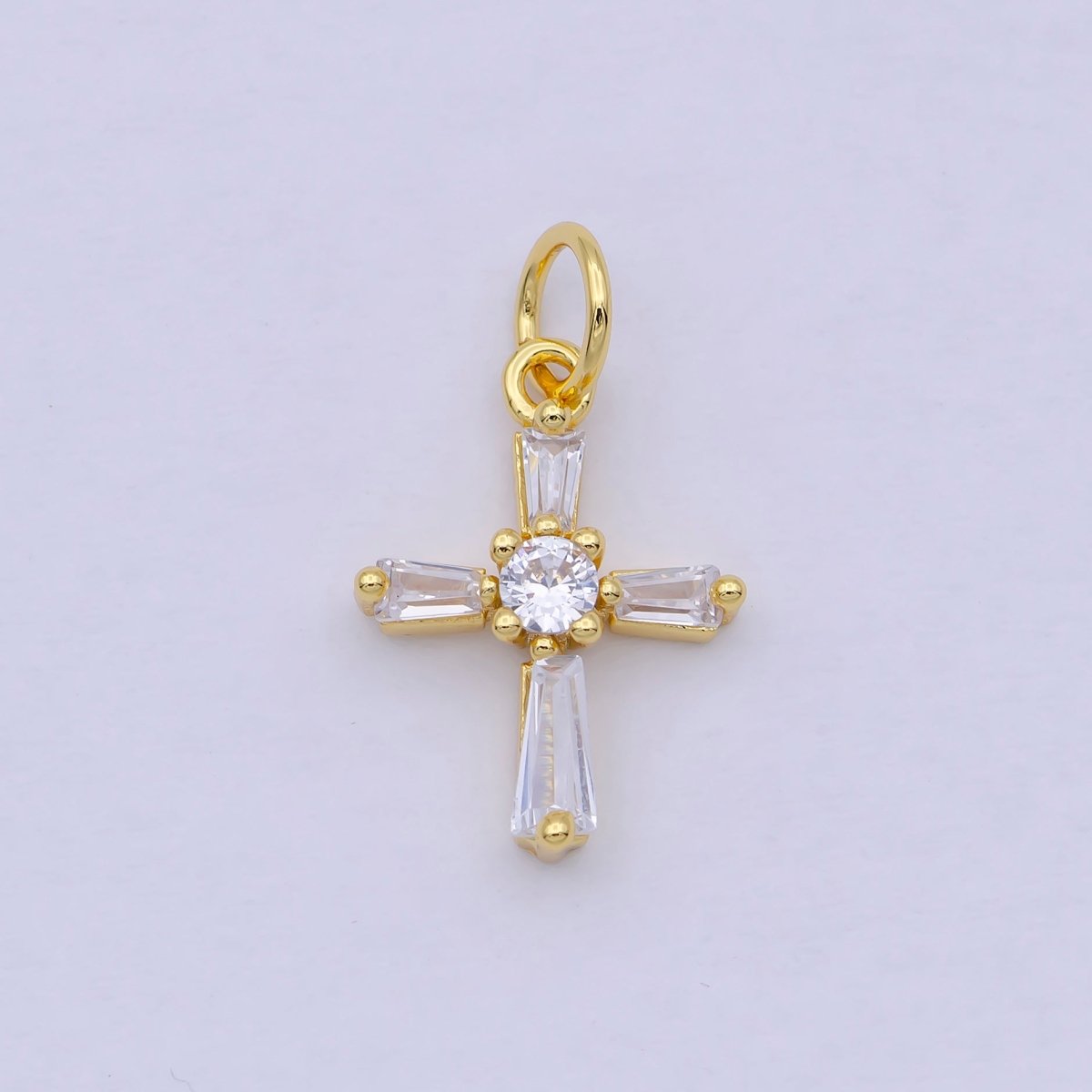 Mini Gold Filled Cross Charm Baguette CZ Cross charm for Bracelet Earring Necklace W-188 - DLUXCA