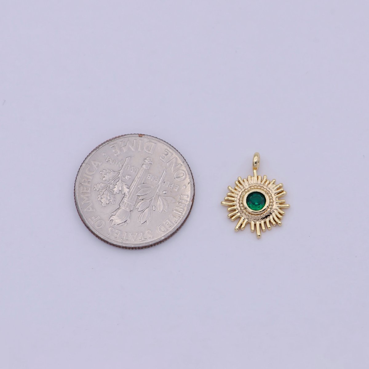 OS Mini Gold Filled Emerald Green Cz Sun Charm for Celestial Jewelry Making Supply N-913