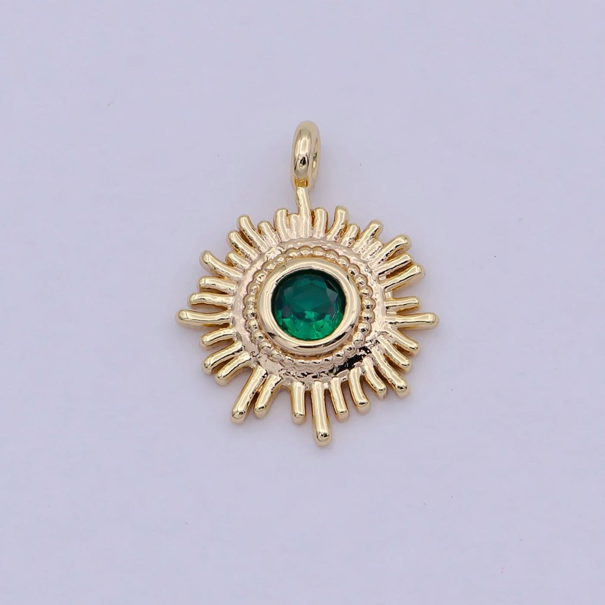 OS Mini Gold Filled Emerald Green Cz Sun Charm for Celestial Jewelry Making Supply N-913