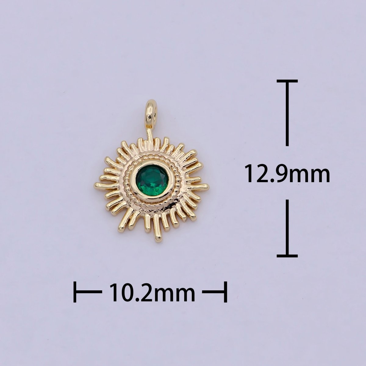 OS Mini Gold Filled Emerald Green Cz Sun Charm for Celestial Jewelry Making Supply N-913