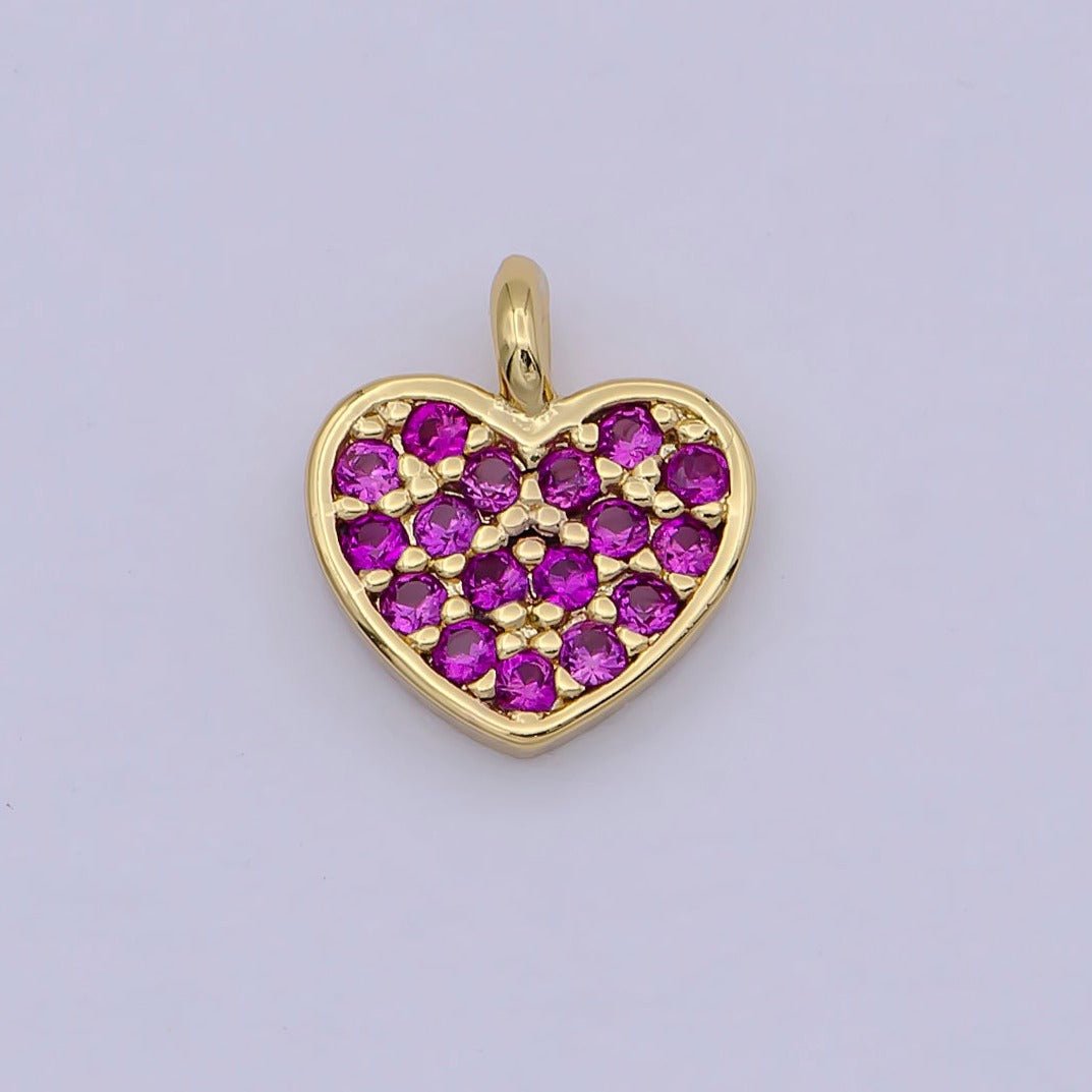 Mini Gold Filled Heart Charm Fuchsia Pink Love Charm W-168 - DLUXCA