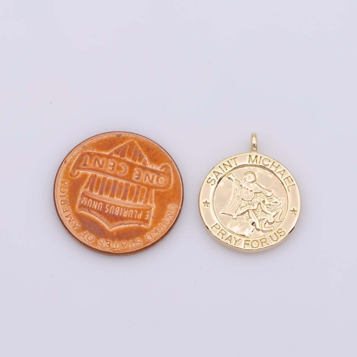 Mini Gold Filled Saint Michael Charm Pendant Pray For Us Jewelry Inspired M481 - DLUXCA