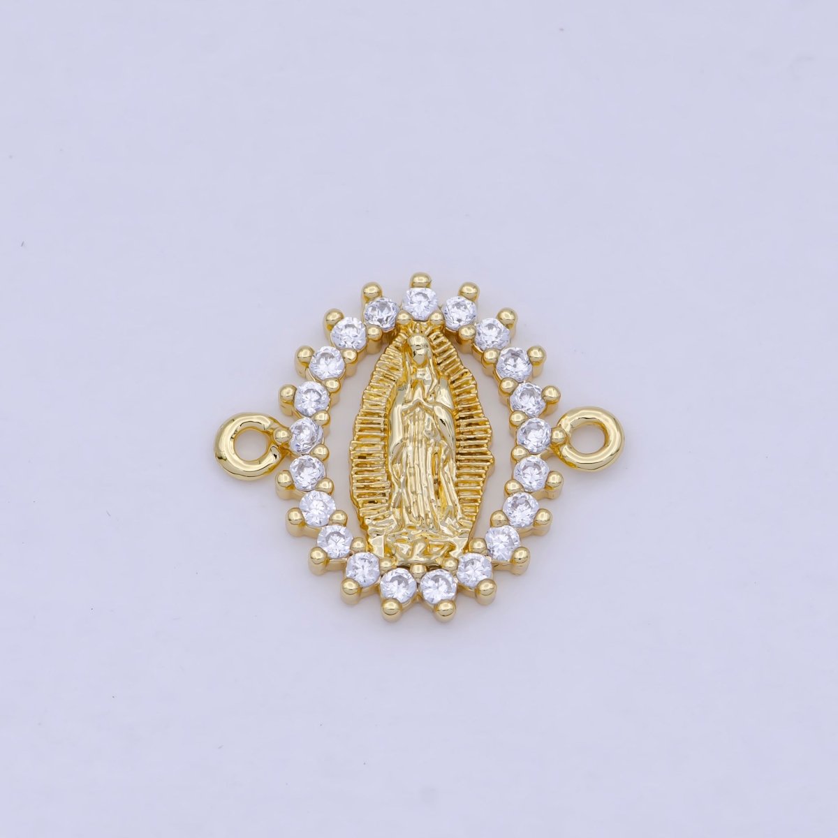 Mini Gold Filled Virgin Mary Charm Connector Micro Pave CZ Lady Guadalupe Link Connector G-911
