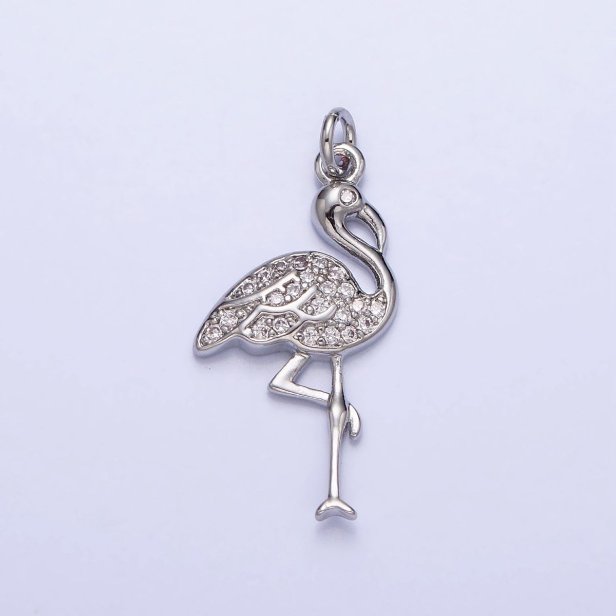 Mini Gold Flamingo Charm Silver Micro Pave Bird Zoo Pendant AC731 AC732