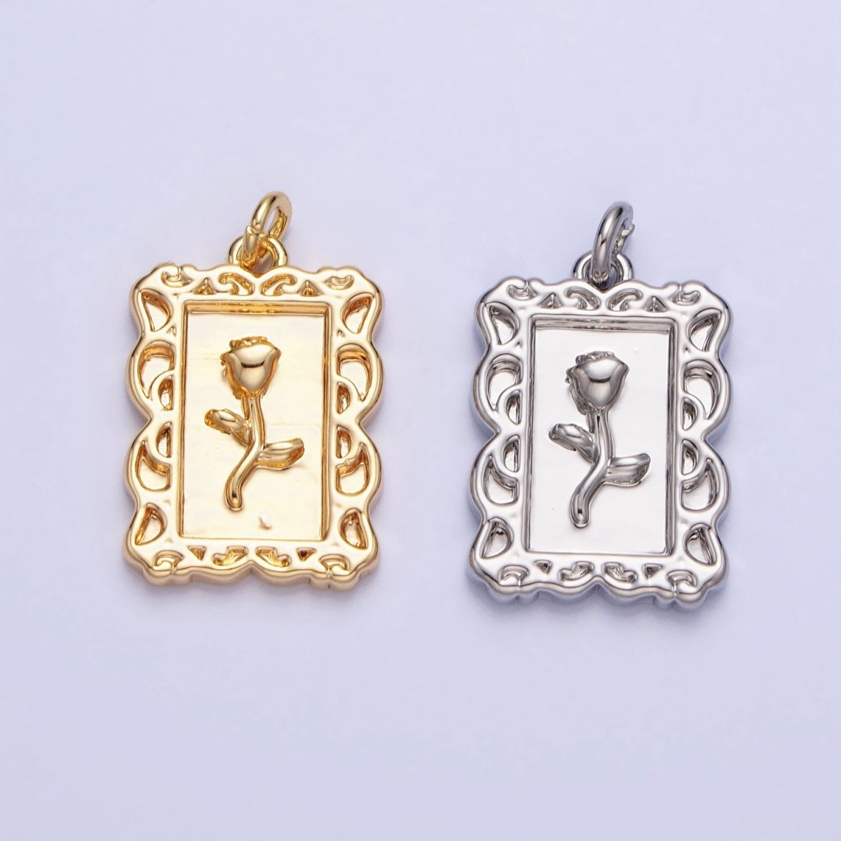Mini Gold Frame Rose Charm Silver Belle Flower in the Picture frame AC751 AC752