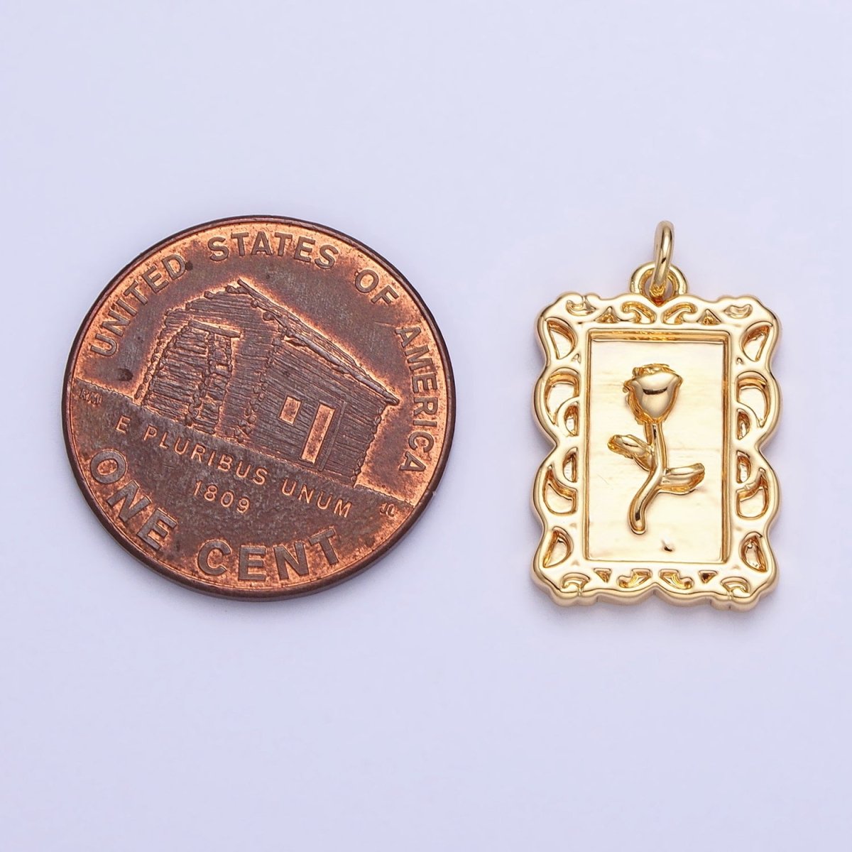 Mini Gold Frame Rose Charm Silver Belle Flower in the Picture frame AC751 AC752
