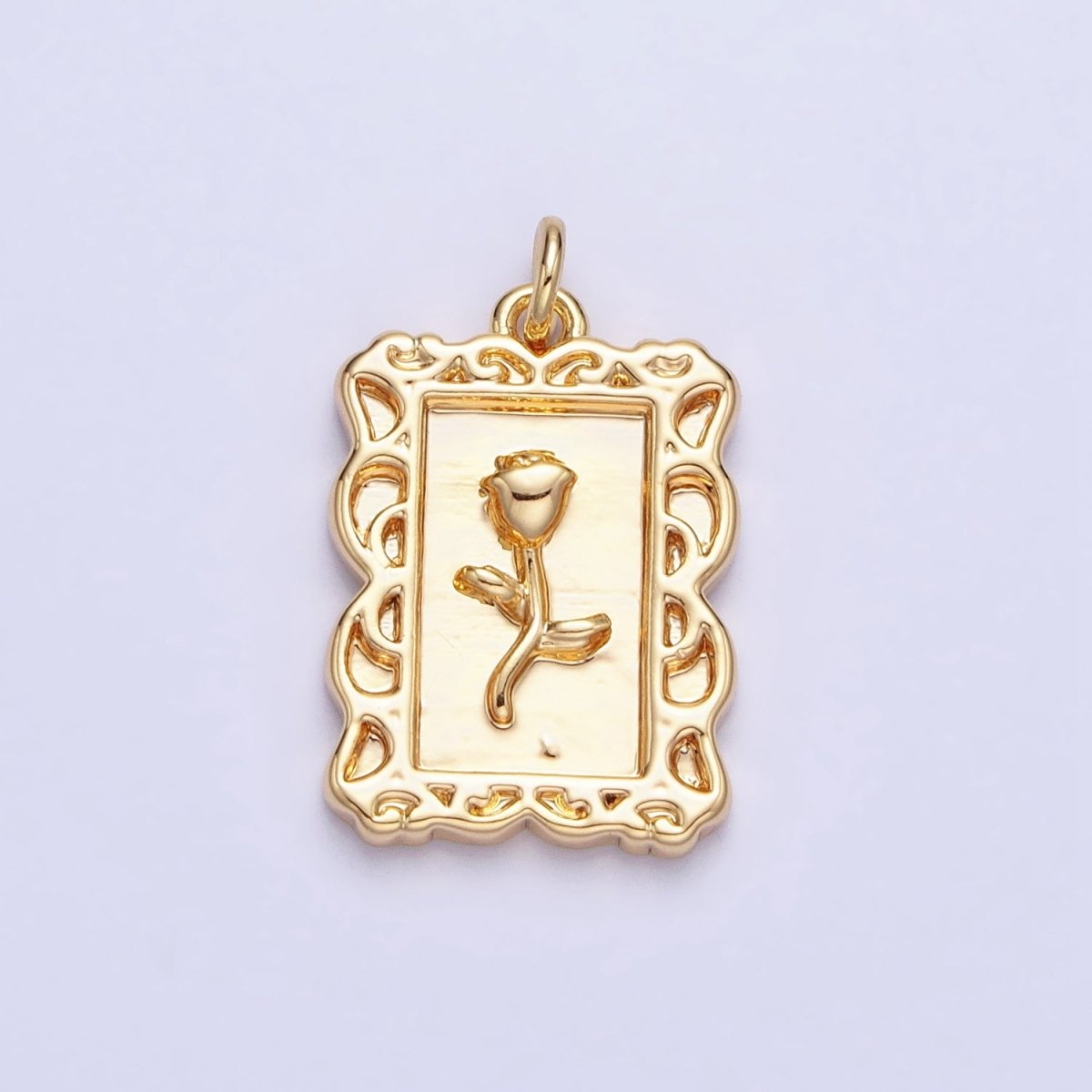 Mini Gold Frame Rose Charm Silver Belle Flower in the Picture frame AC751 AC752
