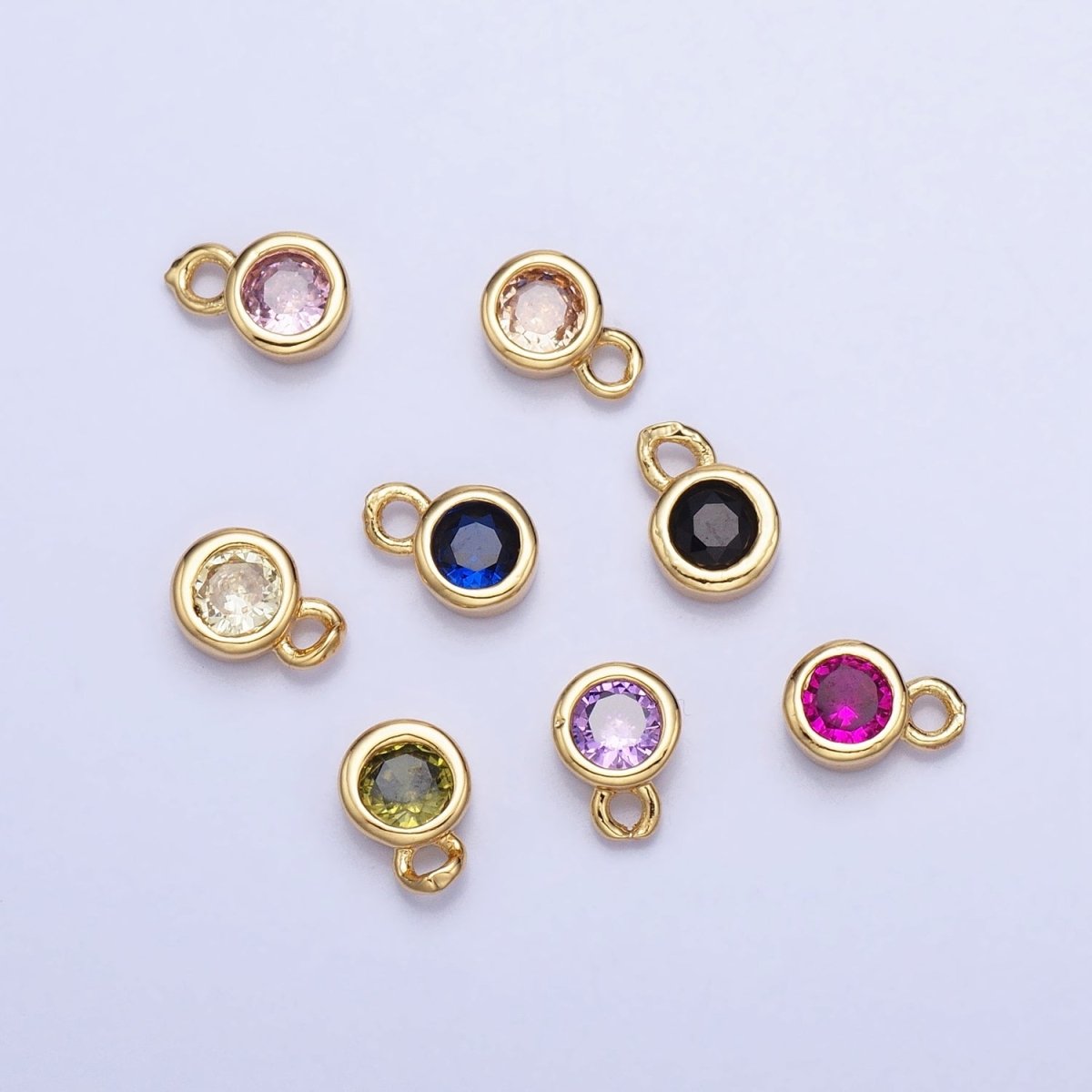 Mini Gold Full Brilliant Cut Cubic Zirconia Bezel Cut Charm Pendant for add on charm AC482 - AC489