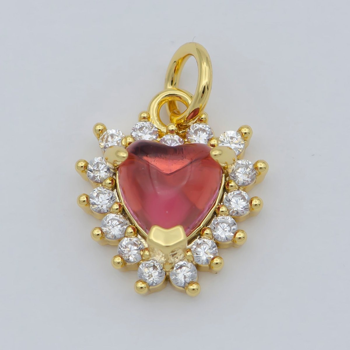 Mini Gold Heart Cubic Pave Charms, Red Love Charm, Cz Charm ,Gold Love charm Relationship Jewelry Inspired M-376
