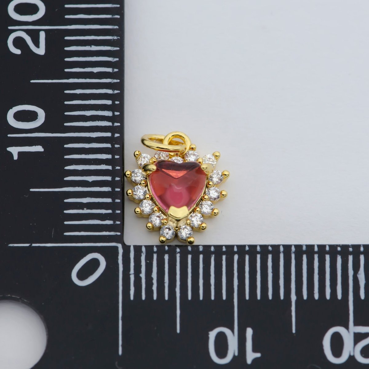 Mini Gold Heart Cubic Pave Charms, Red Love Charm, Cz Charm ,Gold Love charm Relationship Jewelry Inspired M-376