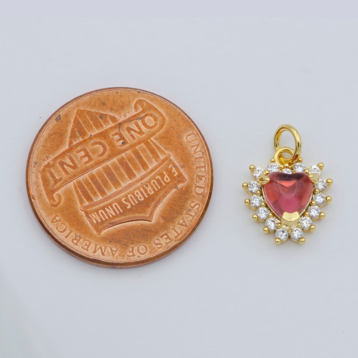 Mini Gold Heart Cubic Pave Charms, Red Love Charm, Cz Charm ,Gold Love charm Relationship Jewelry Inspired M-376
