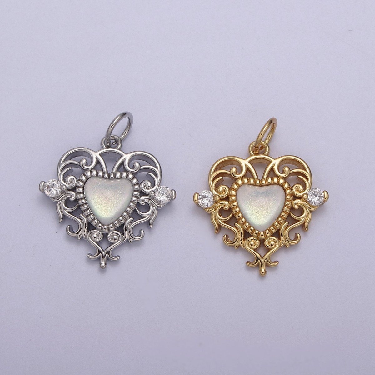 Mini Gold Heart Swirl Charm with CZ Stone N-866 N-867
