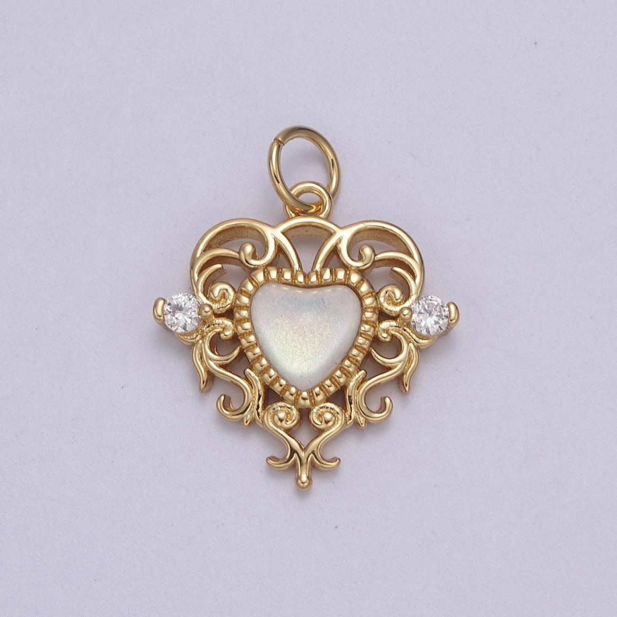 Mini Gold Heart Swirl Charm with CZ Stone N-866 N-867