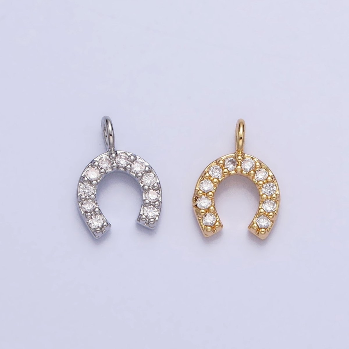Mini Gold Horsehose Charm Micro Pave Silver Horse Shoe Pendant add on Charm AC-759 AC-760