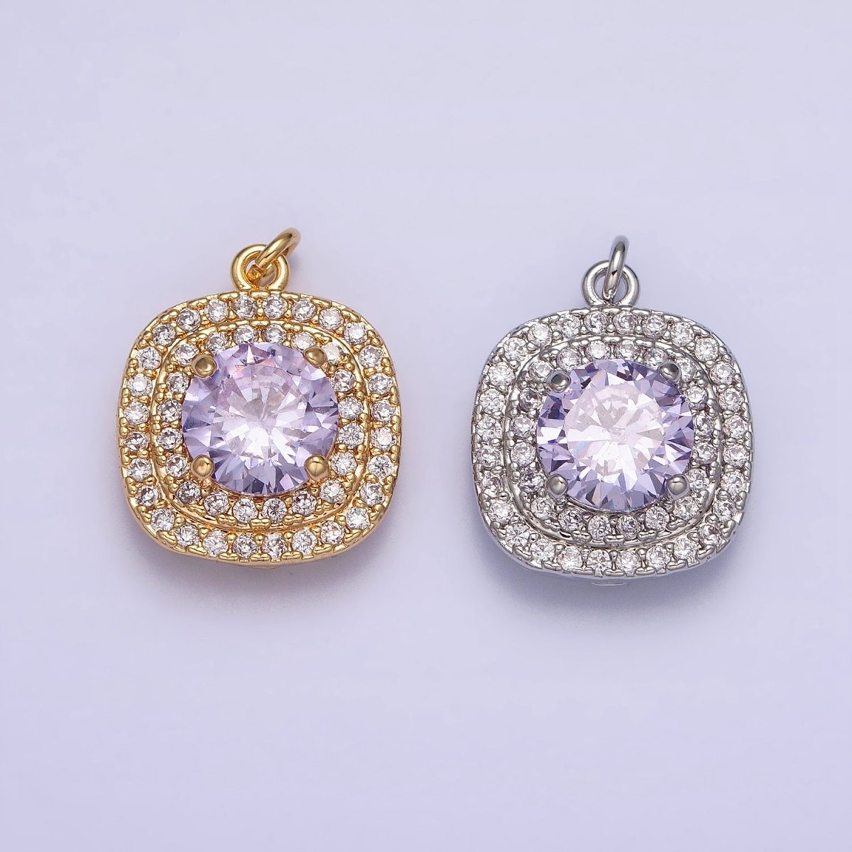 Mini Gold Lavender Oval Square Charm with Micro Pave Cz Stone Geometric Pendant AC502 AC503