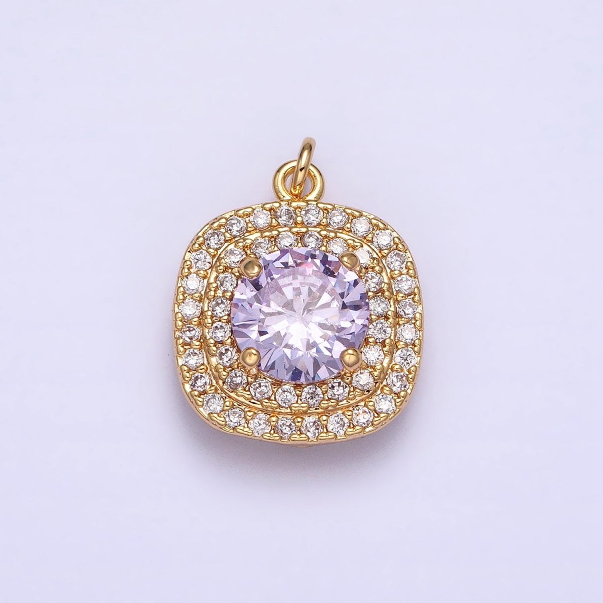 Mini Gold Lavender Oval Square Charm with Micro Pave Cz Stone Geometric Pendant AC502 AC503