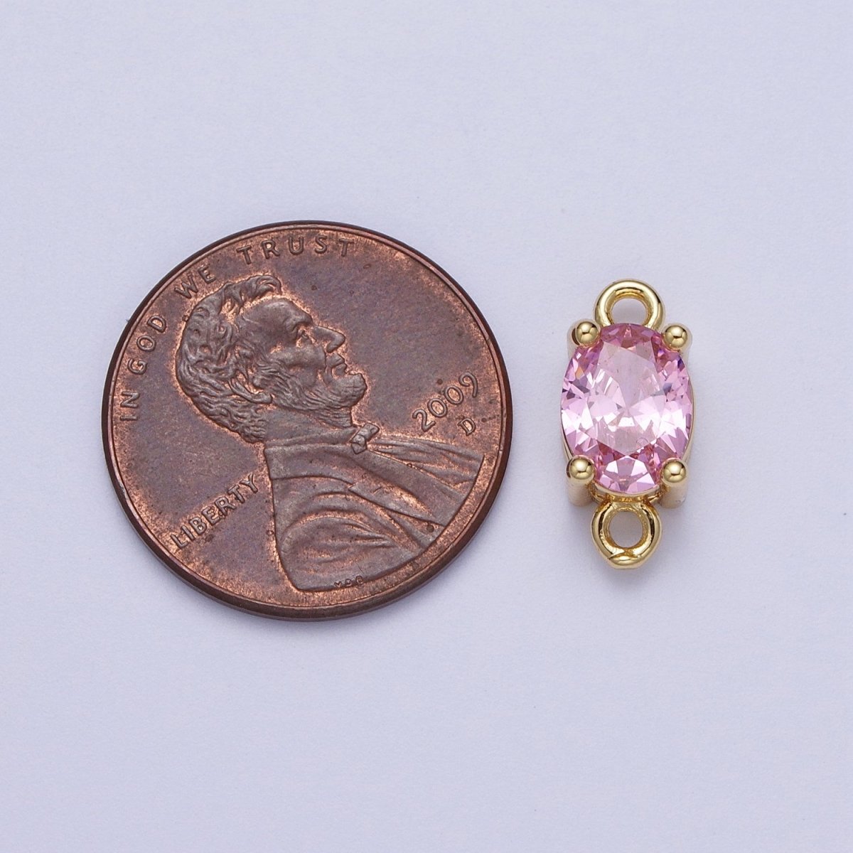 Mini Gold Oval Charm Connector for Necklace Bracelet Earring Link Connector Pink Clear CZ Stone Finding G-571 G-572