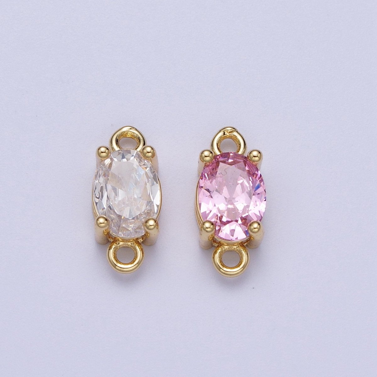 Mini Gold Oval Charm Connector for Necklace Bracelet Earring Link Connector Pink Clear CZ Stone Finding G-571 G-572