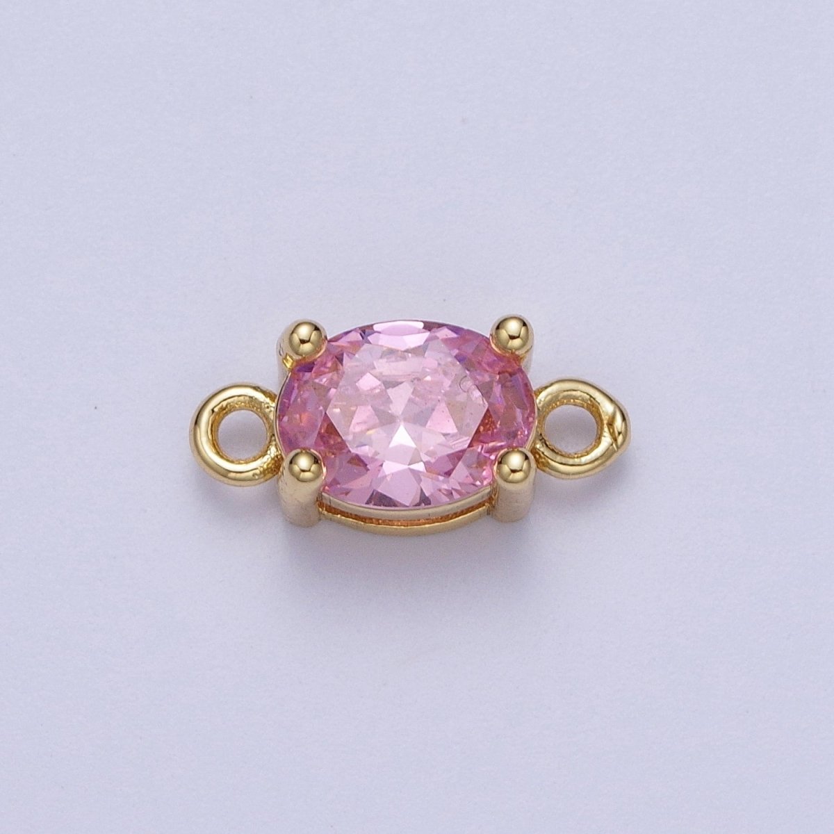 Mini Gold Oval Charm Connector for Necklace Bracelet Earring Link Connector Pink Clear CZ Stone Finding G-571 G-572