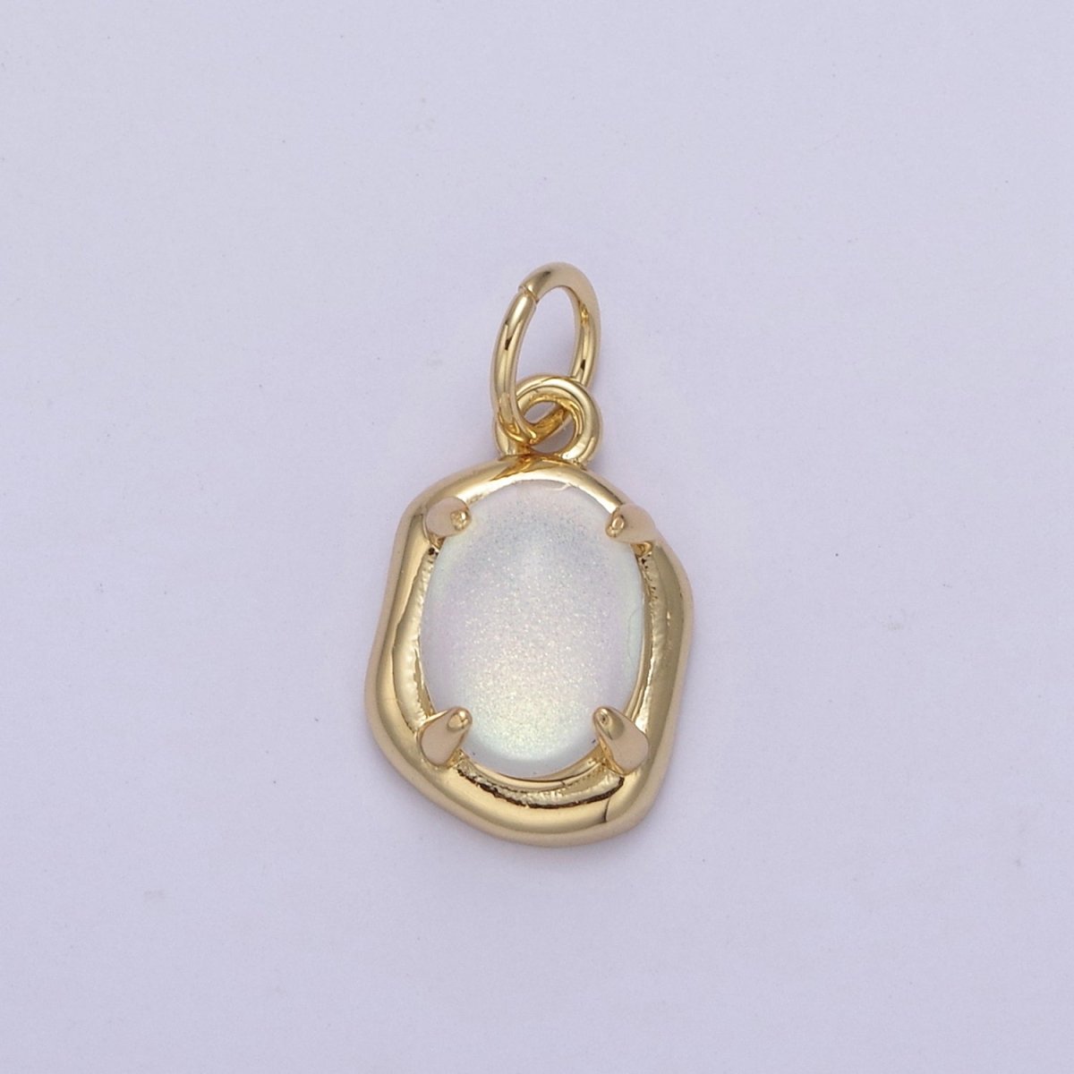 Mini Gold Oval Charm with Opal Stone for Minimalist Jewelry N-466 N-467