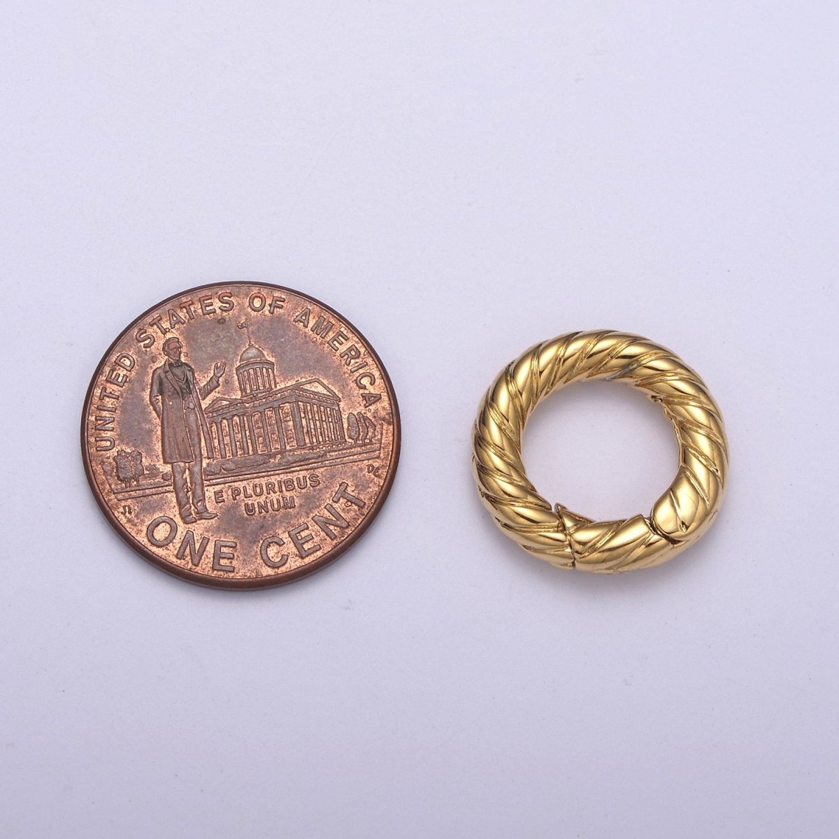 Mini Gold Push Gate ring, 15mm Round Twisted Rope Ring Charm Holder L-598 L-599