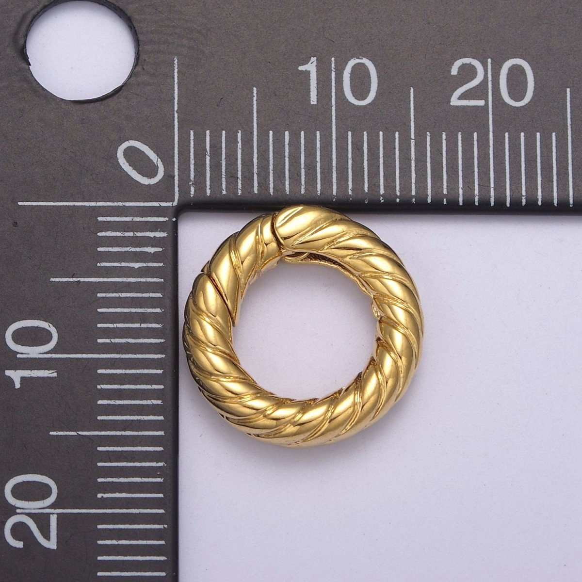 Mini Gold Push Gate ring, 15mm Round Twisted Rope Ring Charm Holder L-598 L-599