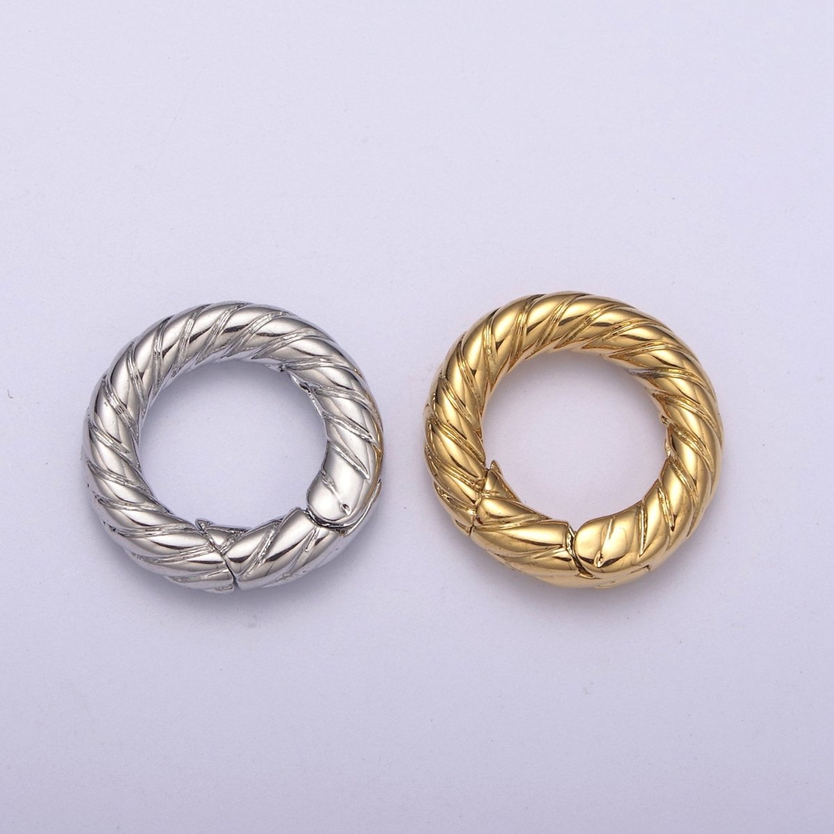 Mini Gold Push Gate ring, 15mm Round Twisted Rope Ring Charm Holder L-598 L-599