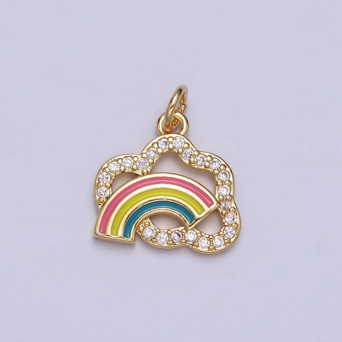 Mini Gold Rainbow Charm Enamel Rainbow Cloud Micro Pave Pendant AC585 - DLUXCA