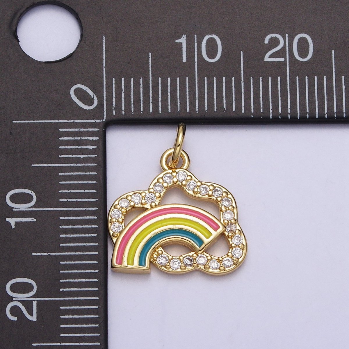Mini Gold Rainbow Charm Enamel Rainbow Cloud Micro Pave Pendant AC585 - DLUXCA